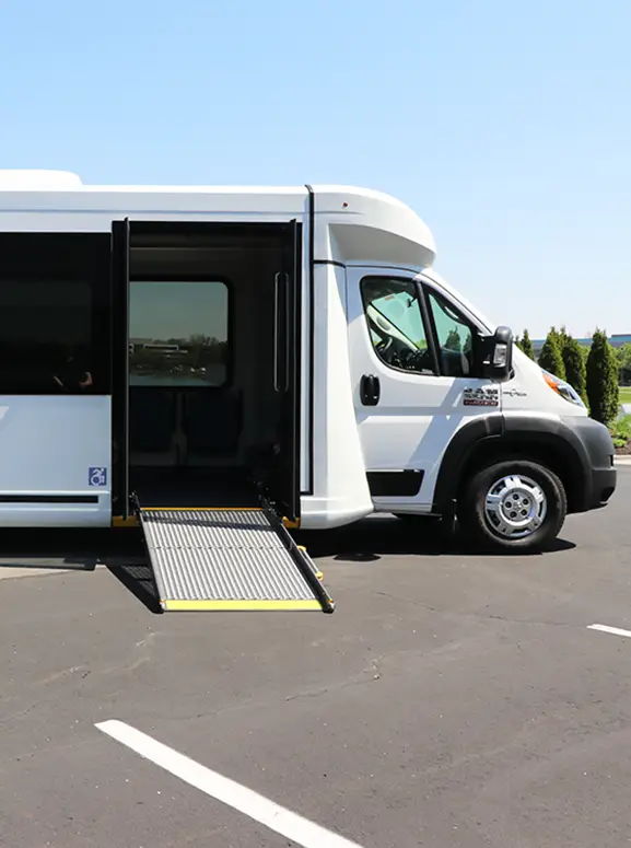 Handicap accessible vehicles in Texas white wheelchair accessible bus